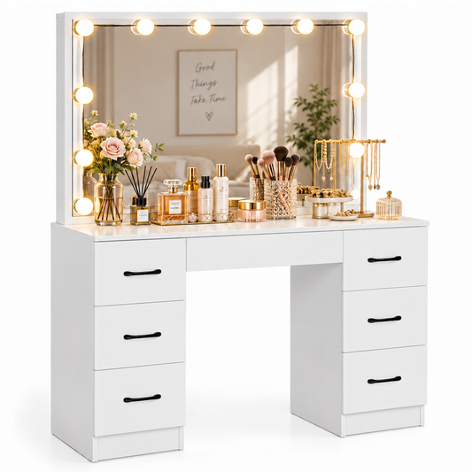 Dressing Table With Mirror LED Mirror Storage Drawers