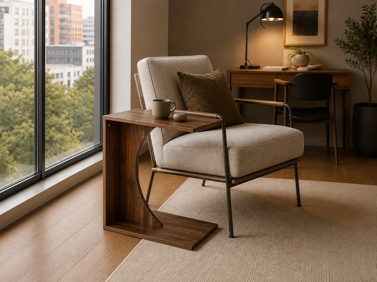 C Shaped Side Table Sofa Side Table for Living Room Bedroom Laptop Coffee Table