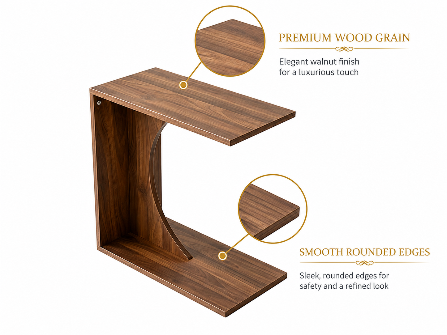 C Shaped Side Table Sofa Side Table for Living Room Bedroom Laptop Coffee Table