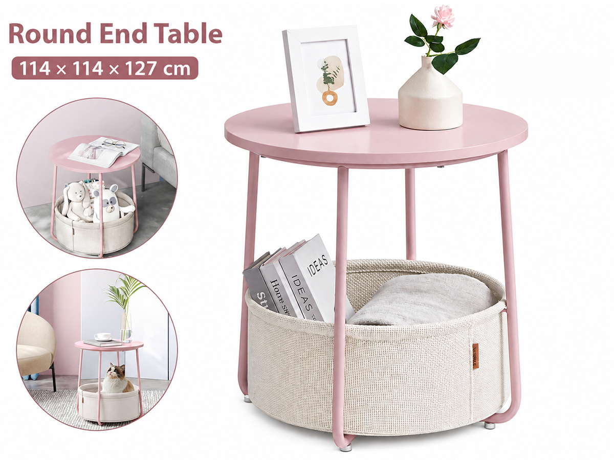 Side Table with Fabric Basket