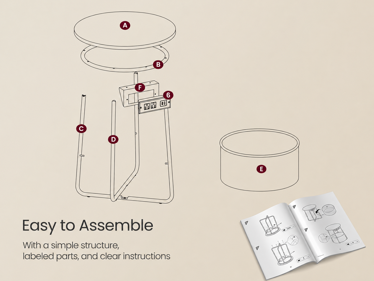 VASAGLE LILEA Side Table with Charging Station