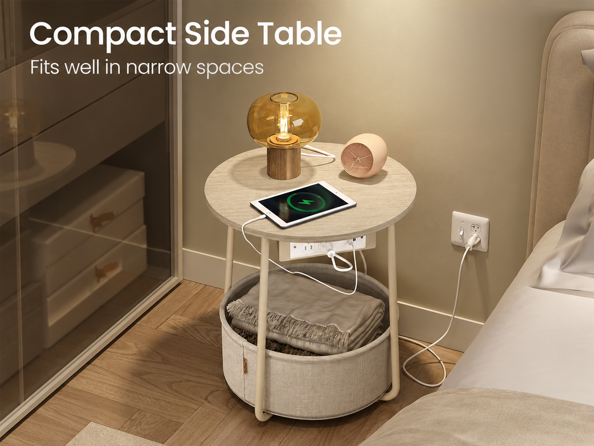 VASAGLE LILEA Side Table with Charging Station