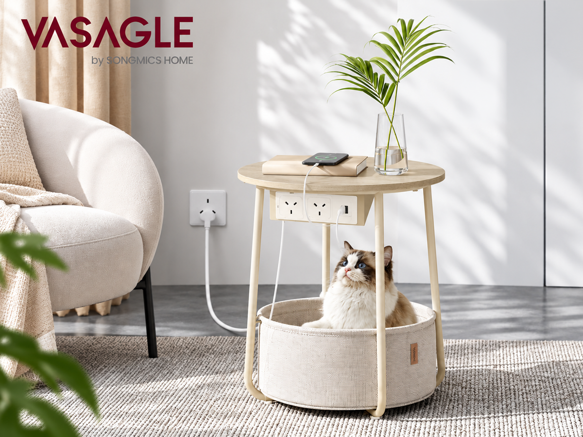 VASAGLE LILEA Side Table with Charging Station