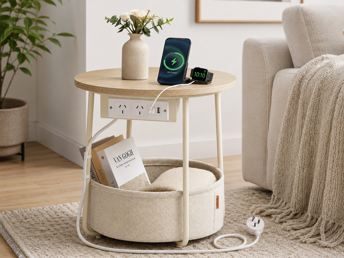 VASAGLE LILEA Side Table with Charging Station
