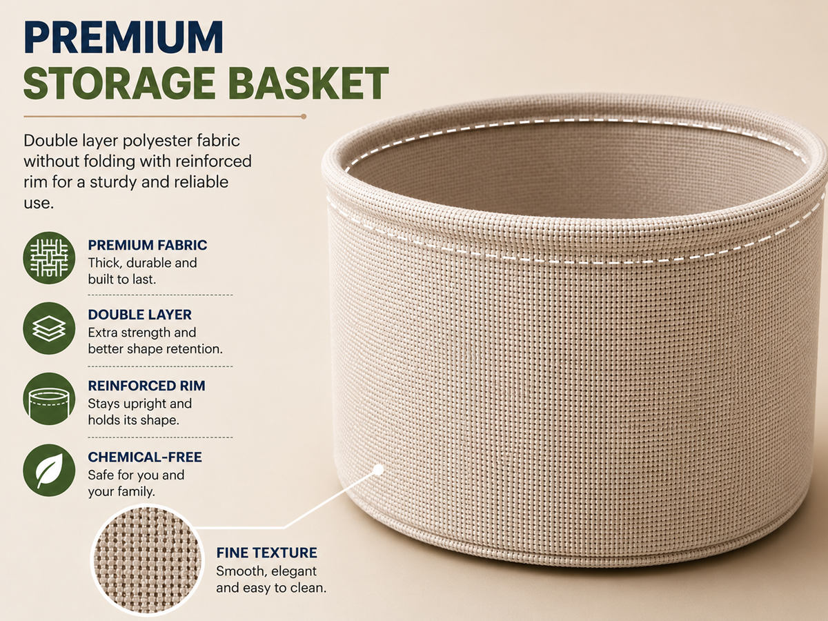 Round Bedside Table with Fabric Basket Charging Station
