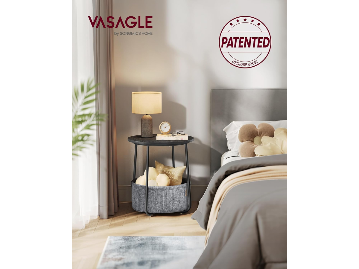 Side Table with Fabric Basket Round End Table for Living Room and Bedroom