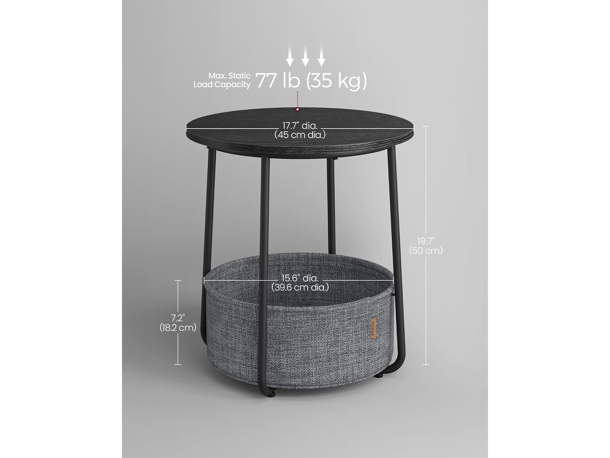 Side Table with Fabric Basket Round End Table for Living Room and Bedroom