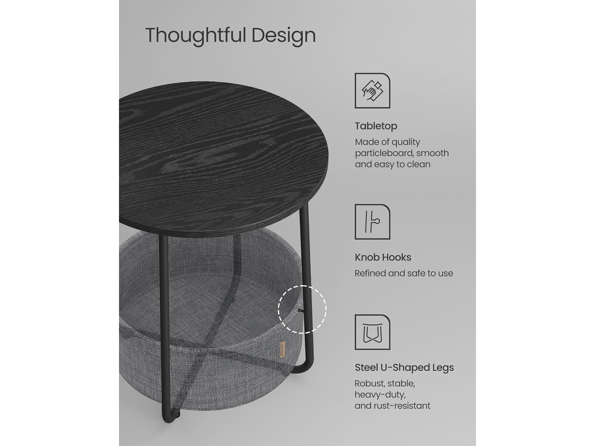 Side Table with Fabric Basket Round End Table for Living Room and Bedroom