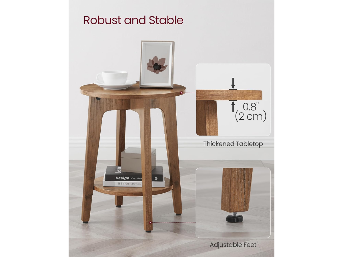 Side Table Round End Table with 2 Tier Storage Shelf for Living Room and Bedroom