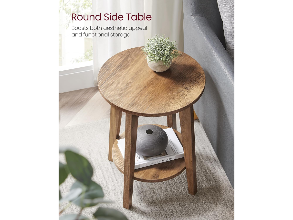 Side Table Round End Table with 2 Tier Storage Shelf for Living Room and Bedroom