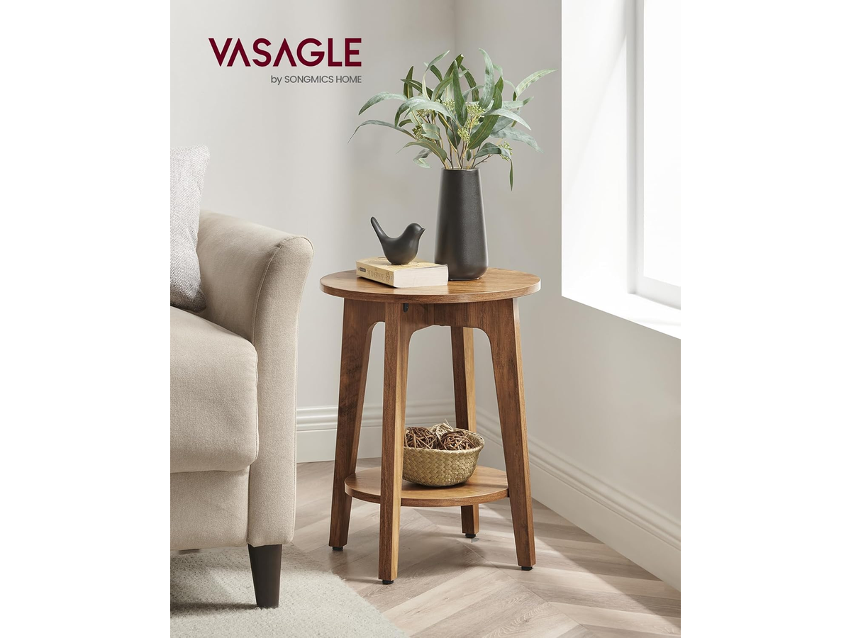 Side Table Round End Table with 2 Tier Storage Shelf for Living Room and Bedroom