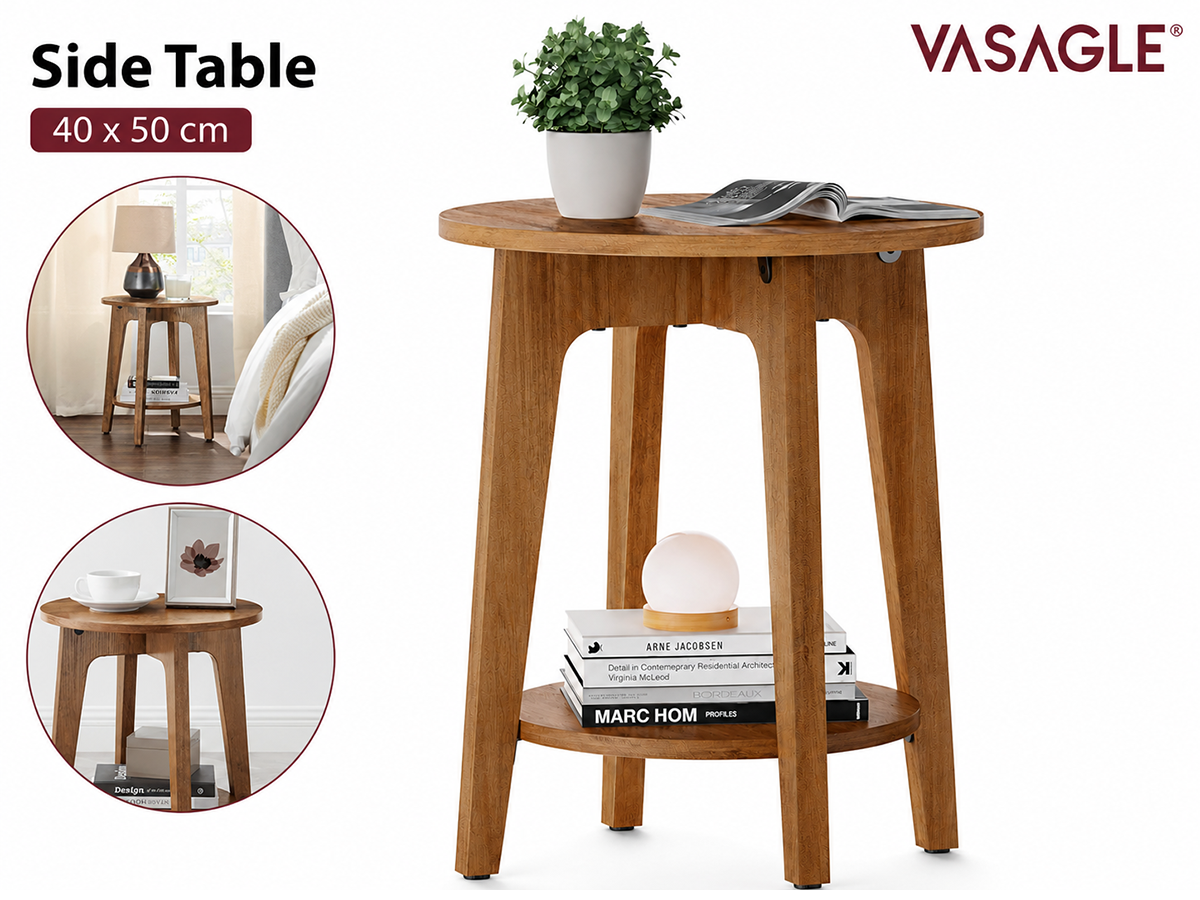 Side Table Round End Table with 2 Tier Storage Shelf for Living Room and Bedroom