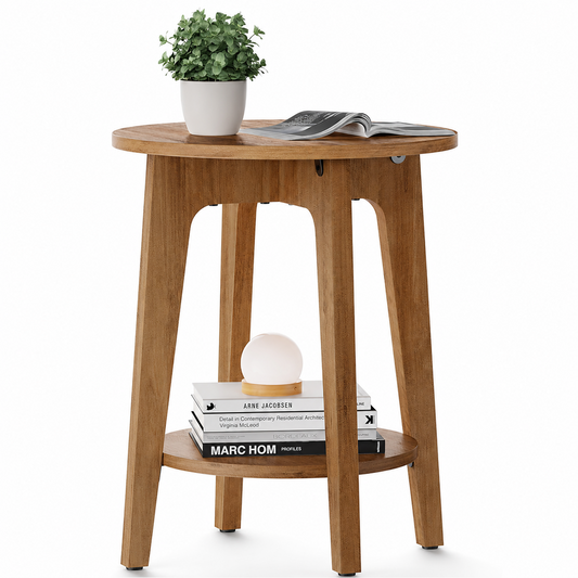 Side Table Round End Table with 2 Tier Storage Shelf for Living Room and Bedroom