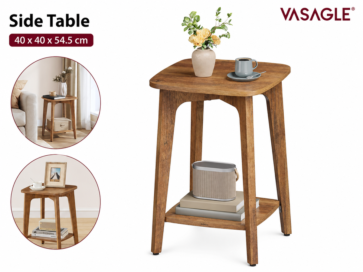 Side Table 2 Tier Square End Table Bedside Table for Living Room Bedroom
