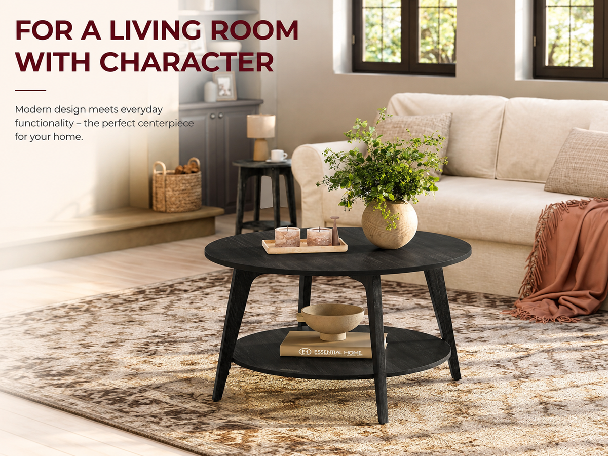 Round Coffee Table 2 Tier Living Room Table