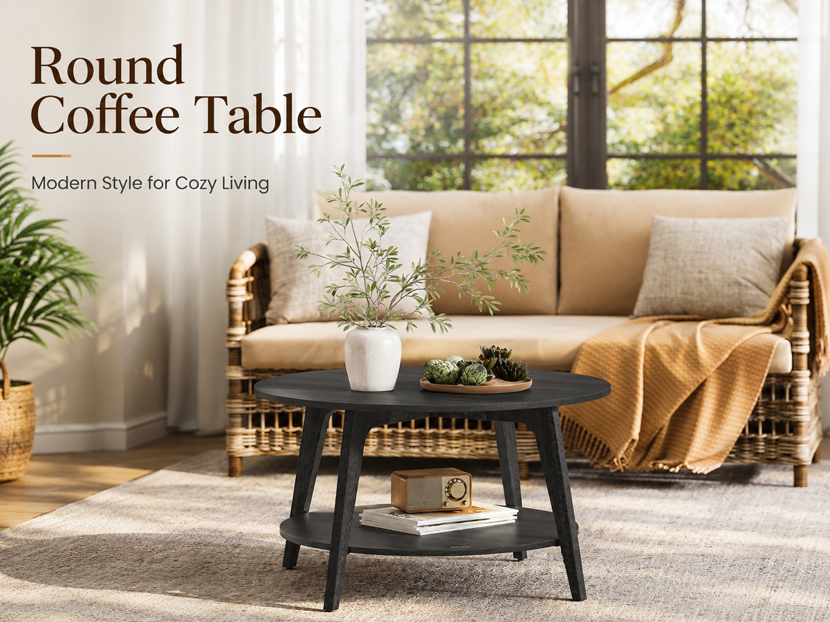 Round Coffee Table 2 Tier Living Room Table