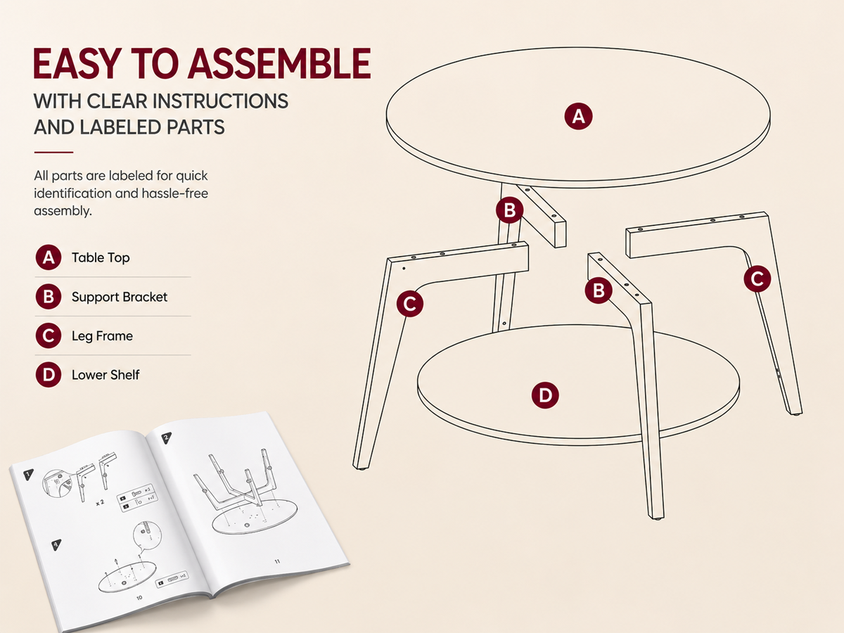Round Coffee Table 2 Tier Living Room Table