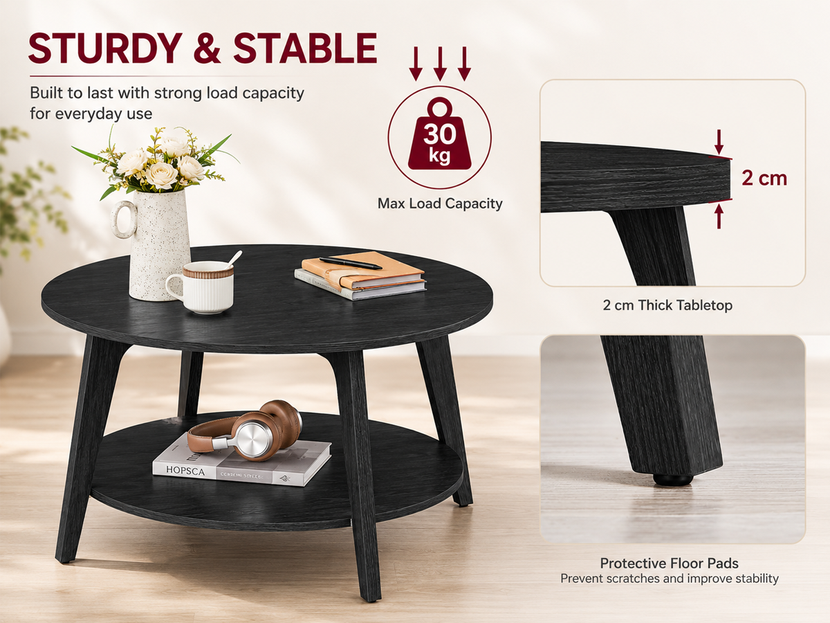 Round Coffee Table 2 Tier Living Room Table