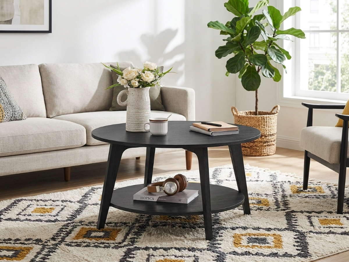 Round Coffee Table 2 Tier Living Room Table