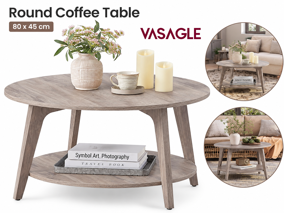 Coffee Table Round 2 Tier Centre Table with Storage for Living Room
