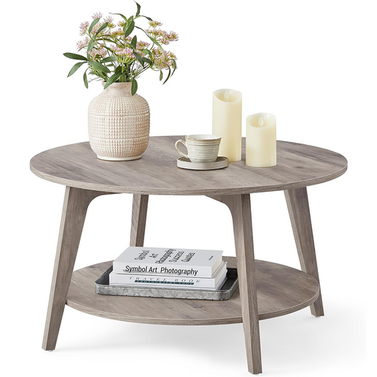 Coffee Table Round 2 Tier Centre Table with Storage for Living Room
