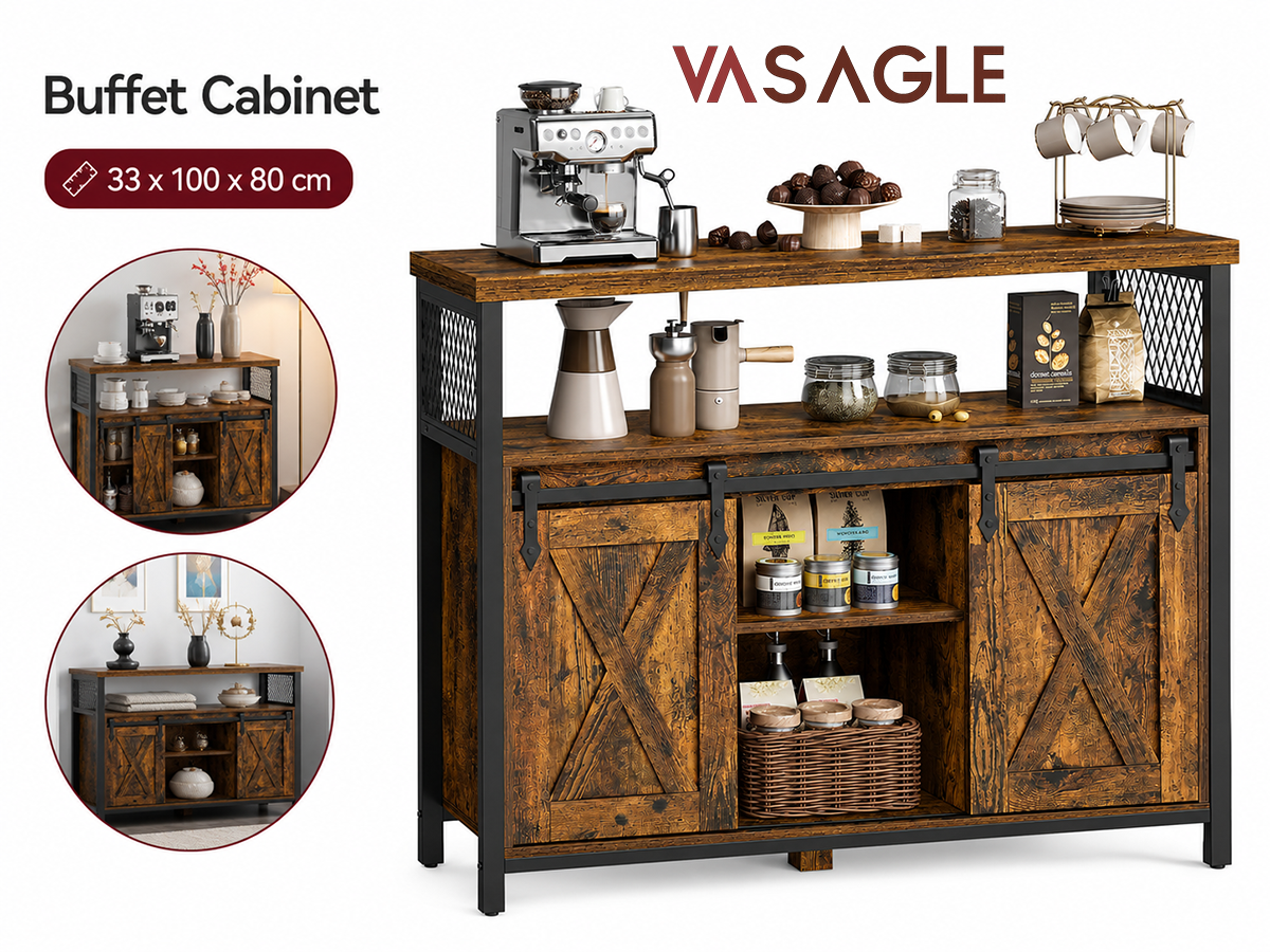 Buffet Cabinet Sideboard Coffee Bar Storage Cabinet with Sliding Barn Doors