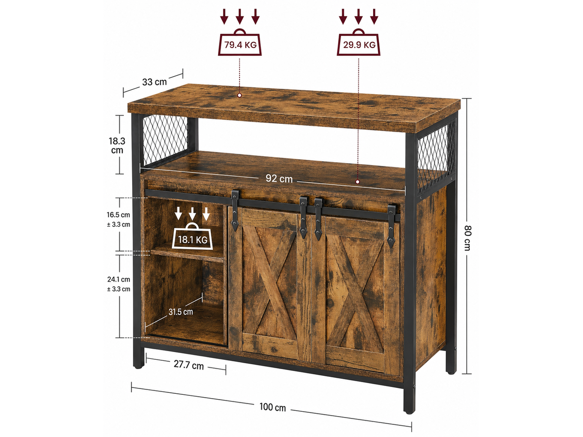Buffet Cabinet Sideboard Coffee Bar Storage Cabinet with Sliding Barn Doors