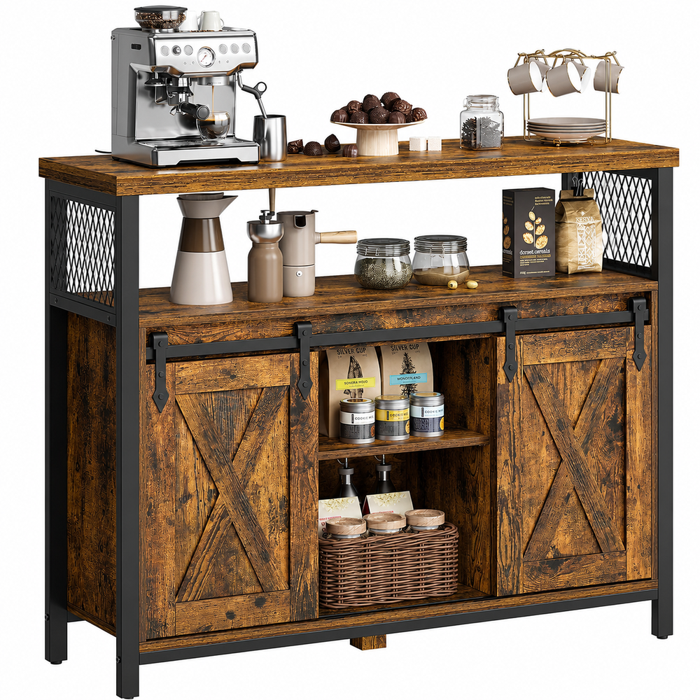 Buffet Cabinet Sideboard Coffee Bar Storage Cabinet with Sliding Barn Doors