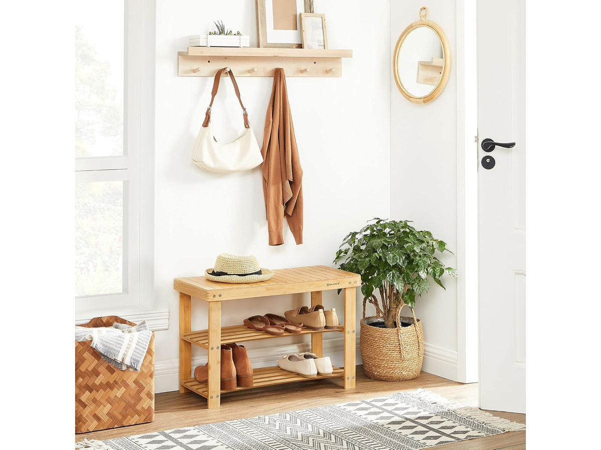 3 Tier Bamboo Shoe Bench with Storage Shelves