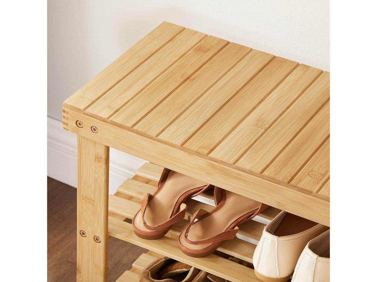 3 Tier Bamboo Shoe Bench with Storage Shelves
