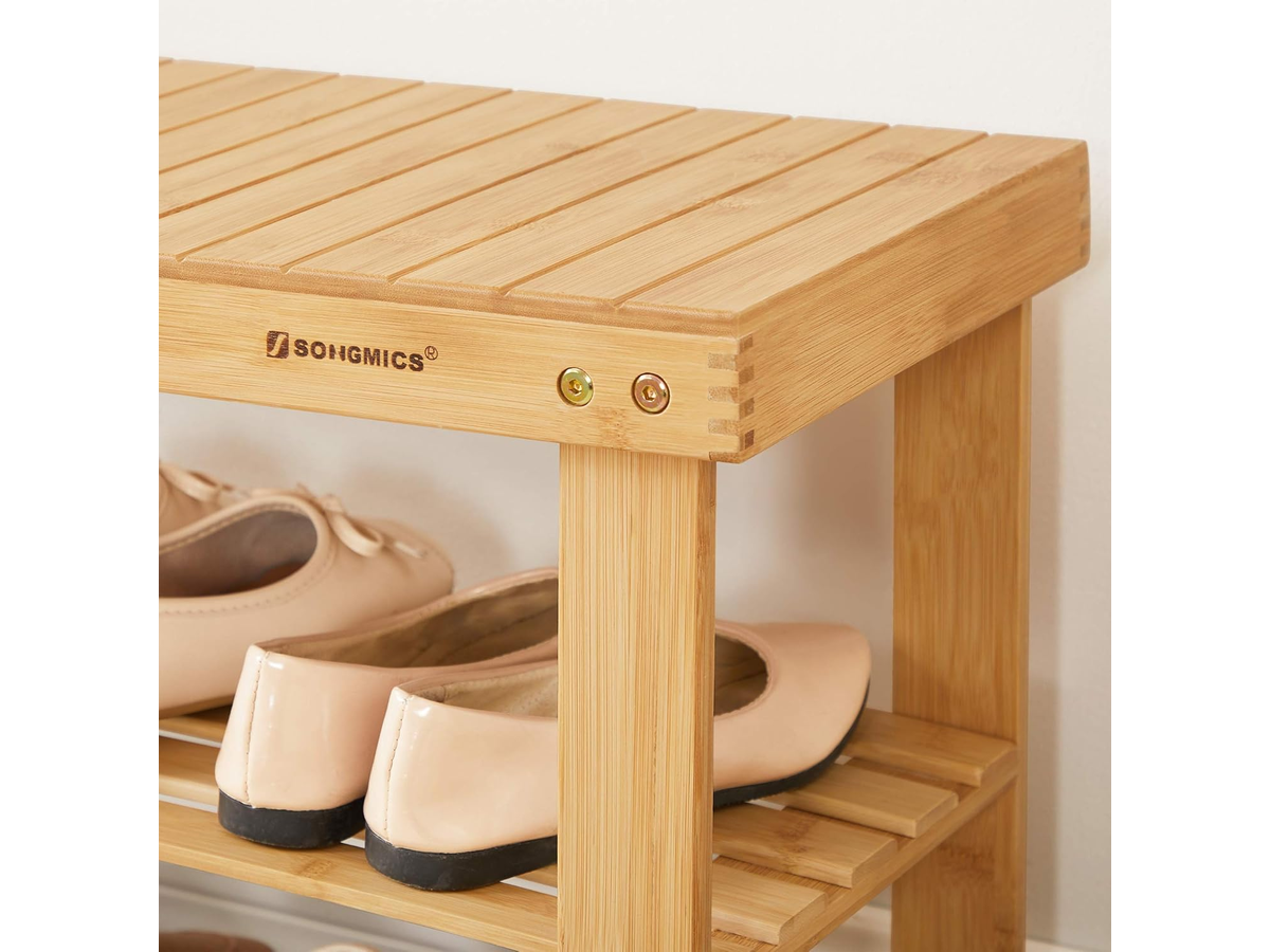 3 Tier Bamboo Shoe Bench with Storage Shelves