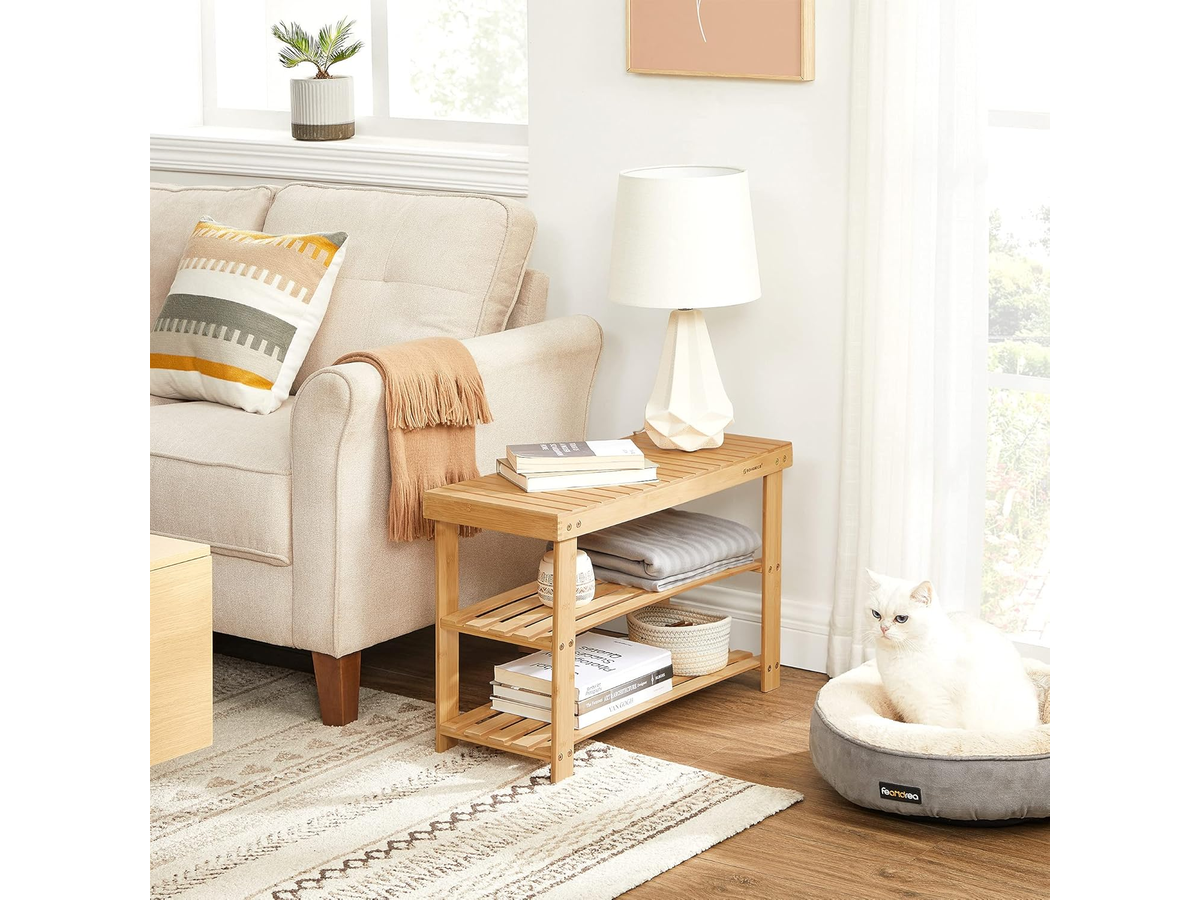 3 Tier Bamboo Shoe Bench with Storage Shelves