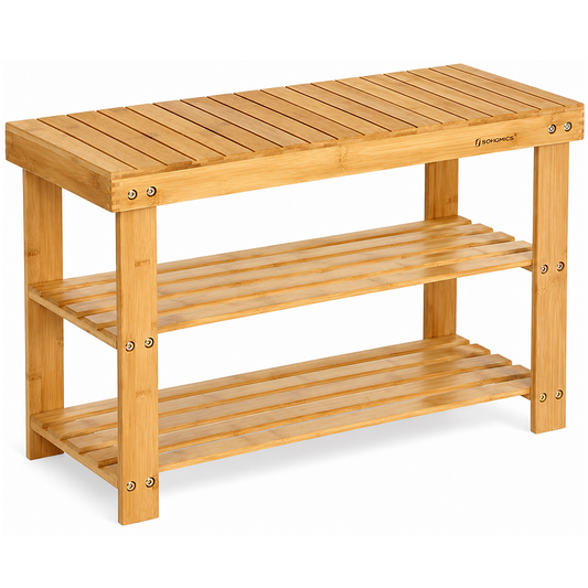 3 Tier Bamboo Shoe Bench with Storage Shelves