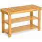 3 Tier Bamboo Shoe Bench with Storage Shelves