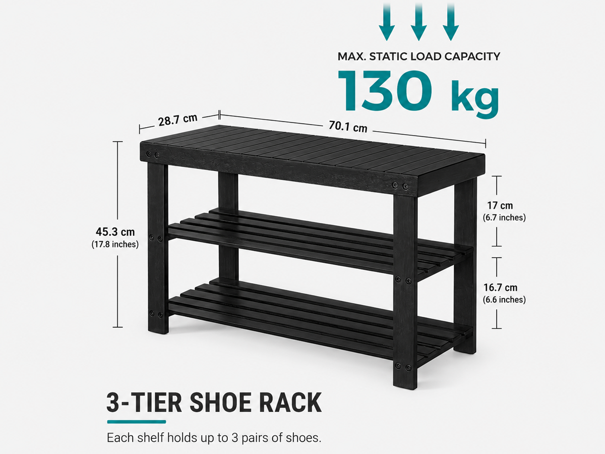Shoe Rack Bench 3 Tier Bamboo Shoe Storage Organiser Entryway Bench