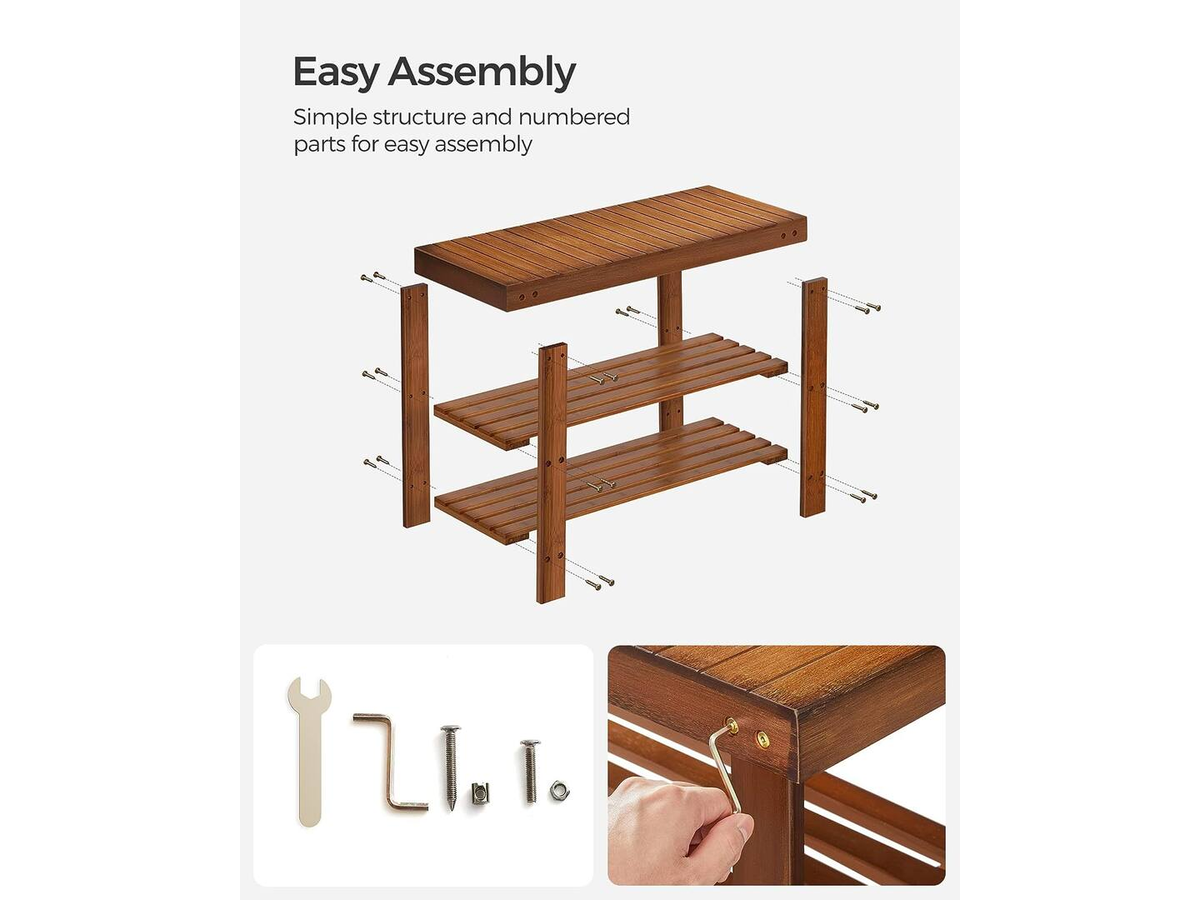Shoe Rack Bench 3 Tier Bamboo Shoe Storage Organiser Entryway Bench