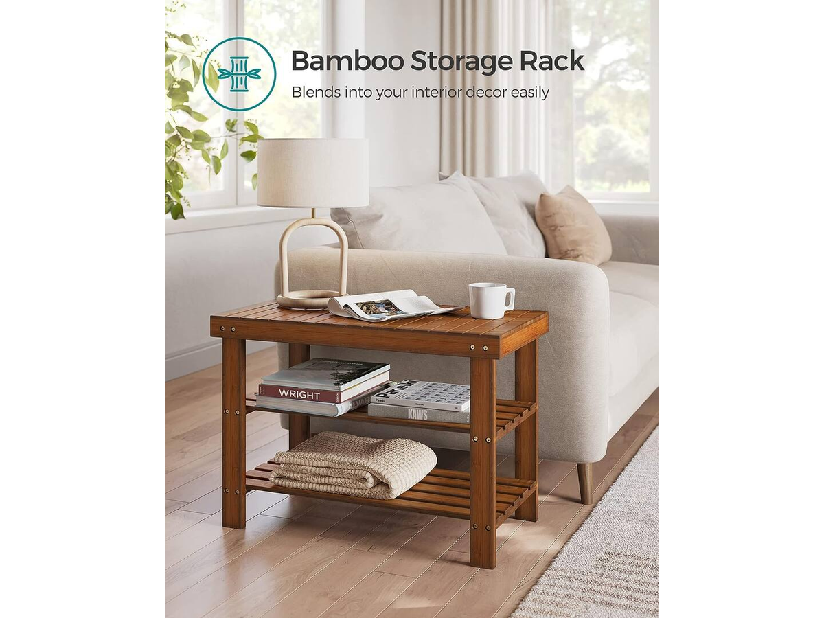 Shoe Rack Bench 3 Tier Bamboo Shoe Storage Organiser Entryway Bench