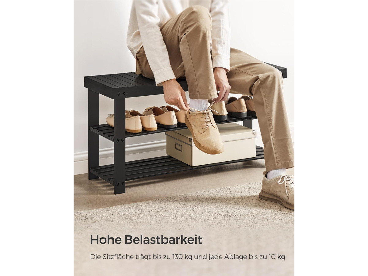 3 Tier Bamboo Entryway Shoe Storage Bench