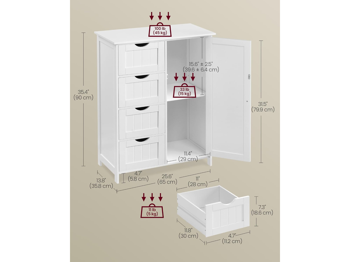 Bathroom Storage Cabinet Freestanding Floor Cabinet with 4 Drawers