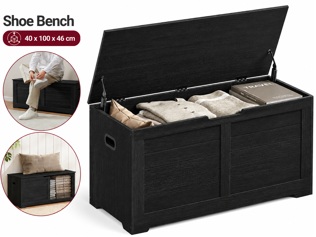 Storage Bench Farmhouse Storage Chest Shoe Bench with Safety Hinges