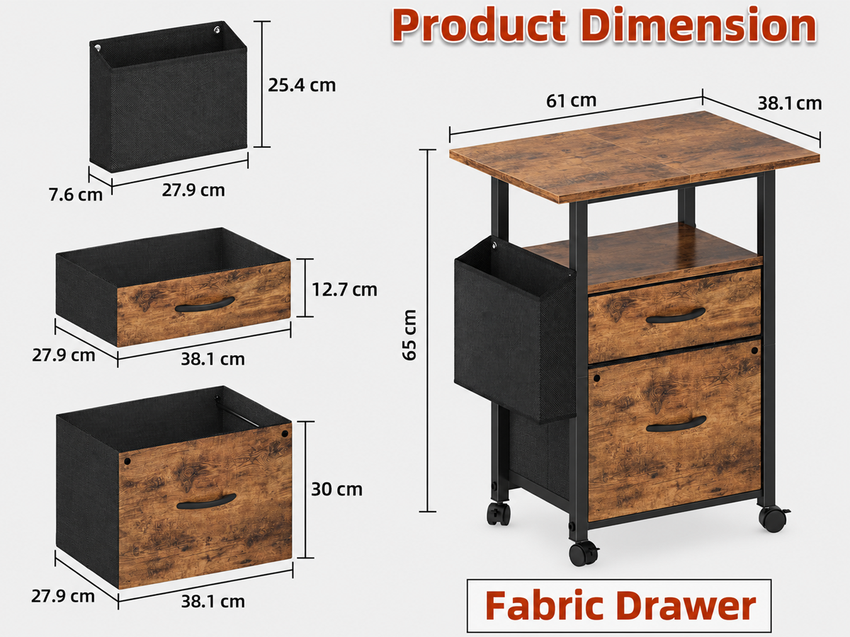 2 Drawer File Cabinet Mobile Filing Cabinet Printer Stand with Open Shelf