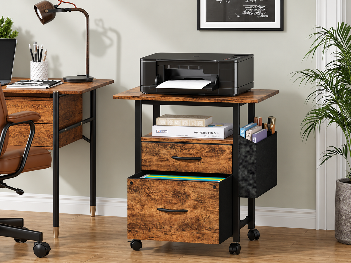 2 Drawer File Cabinet Mobile Filing Cabinet Printer Stand with Open Shelf