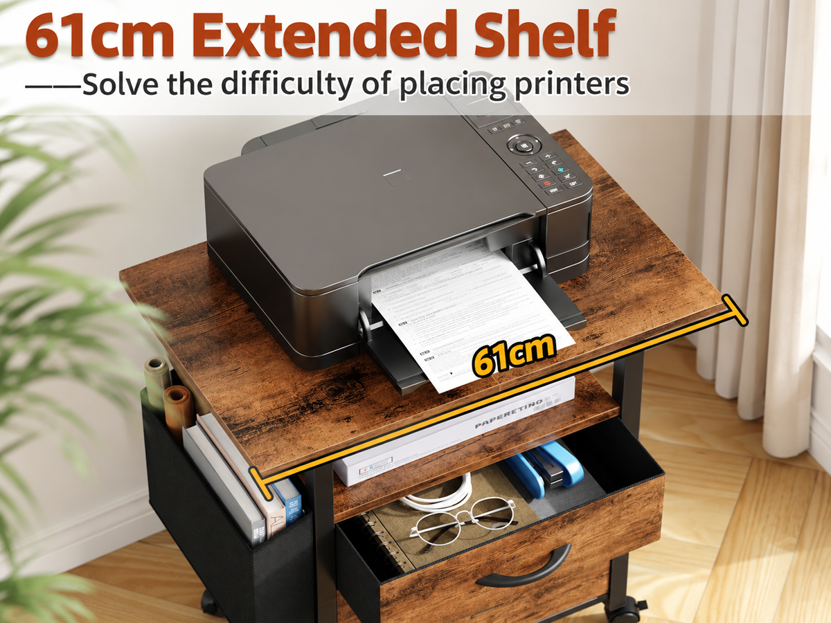2 Drawer File Cabinet Mobile Filing Cabinet Printer Stand with Open Shelf
