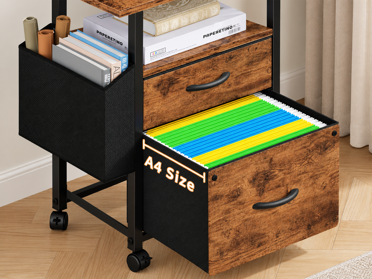 2 Drawer File Cabinet Mobile Filing Cabinet Printer Stand with Open Shelf
