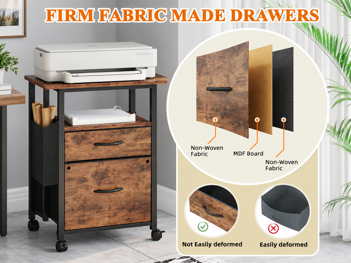 2 Drawer File Cabinet Mobile Filing Cabinet Printer Stand with Open Shelf