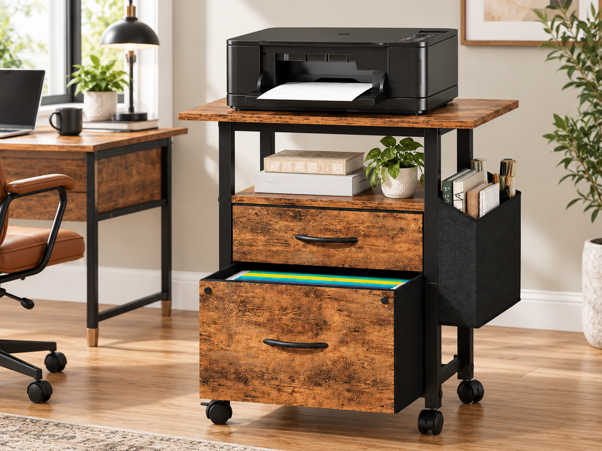 2 Drawer File Cabinet Mobile Filing Cabinet Printer Stand with Open Shelf