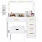 CURA Dressing Table with Mirror 5 Drawers Shelves Power Outlet and Stool