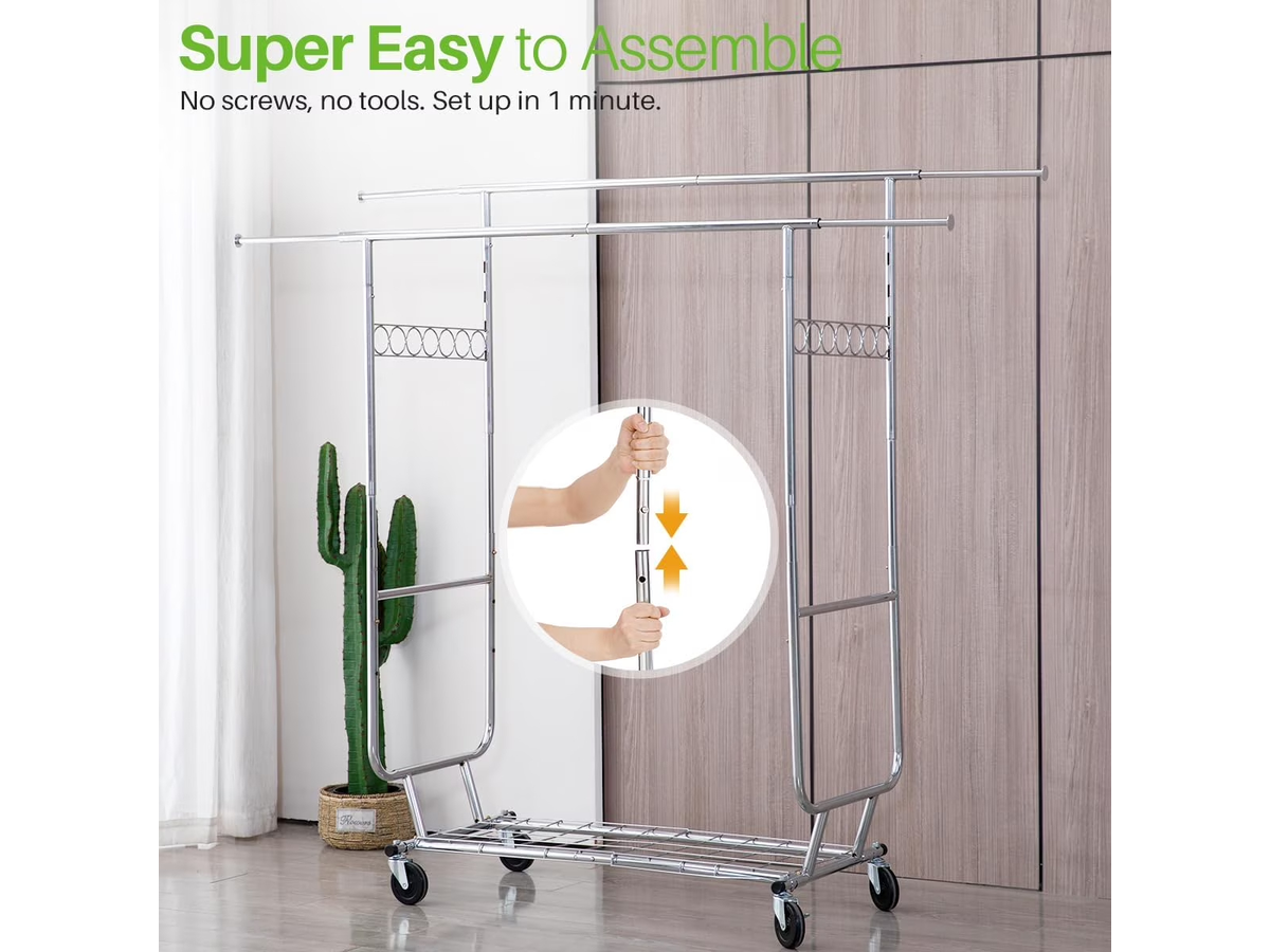 Heavy Duty Metal Clothes Rack Double Rod Garment Storage Rack