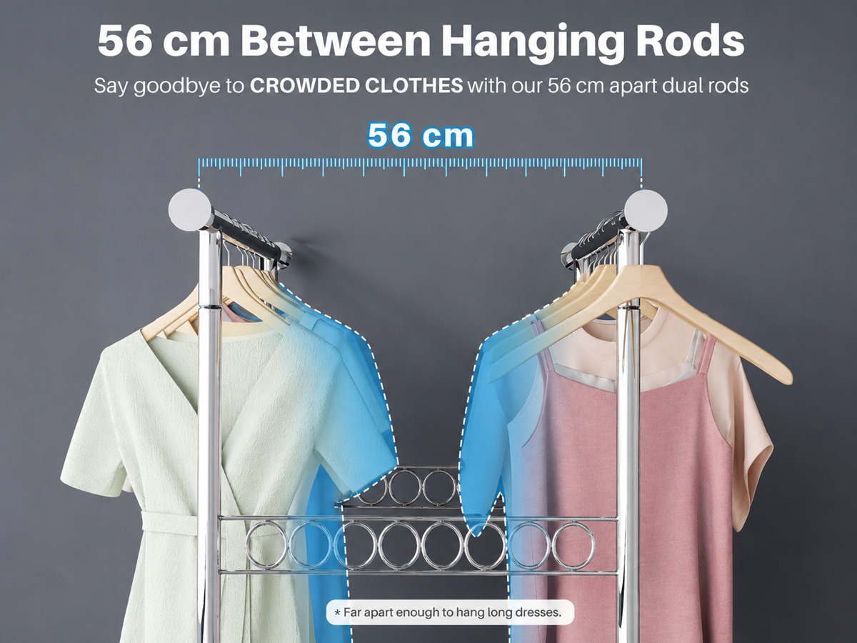 Heavy Duty Metal Clothes Rack Double Rod Garment Storage Rack