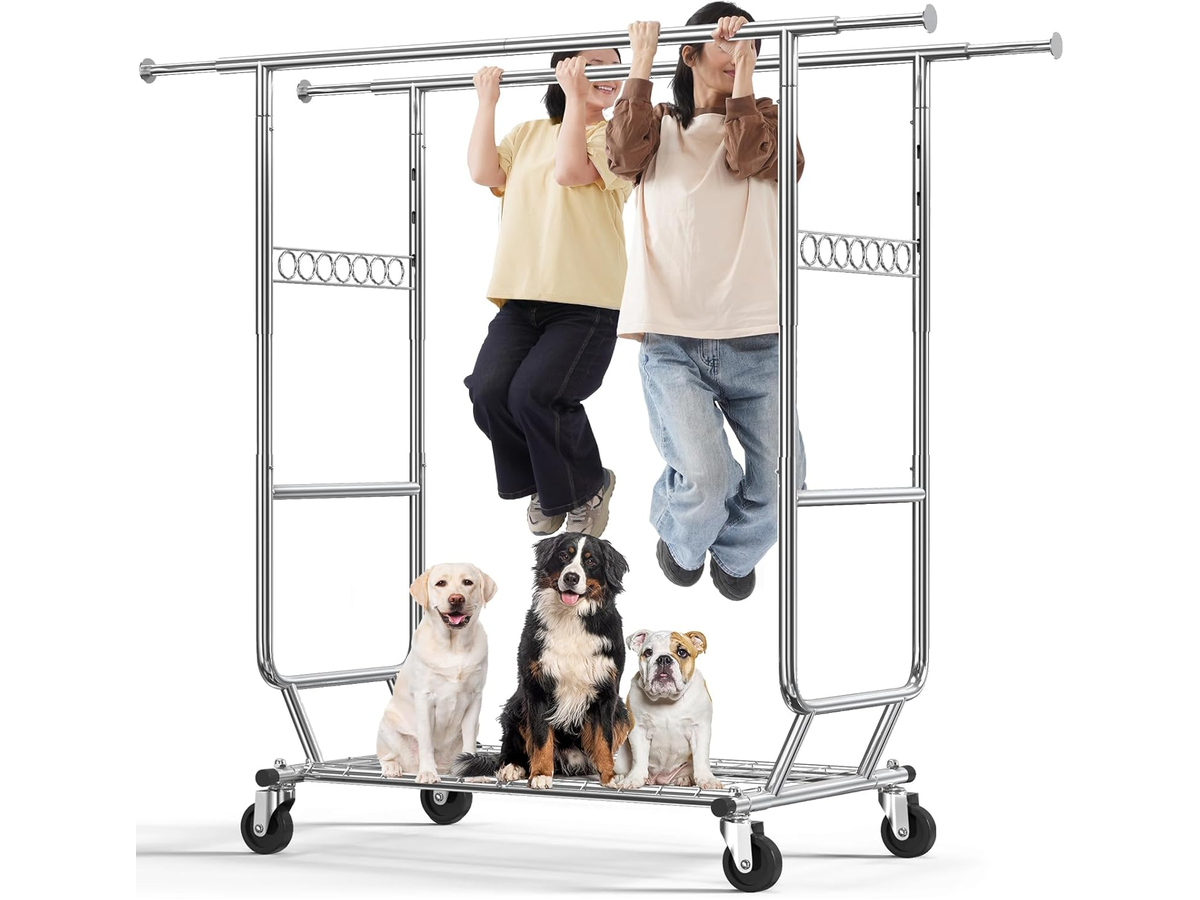 Heavy Duty Metal Clothes Rack Double Rod Garment Storage Rack